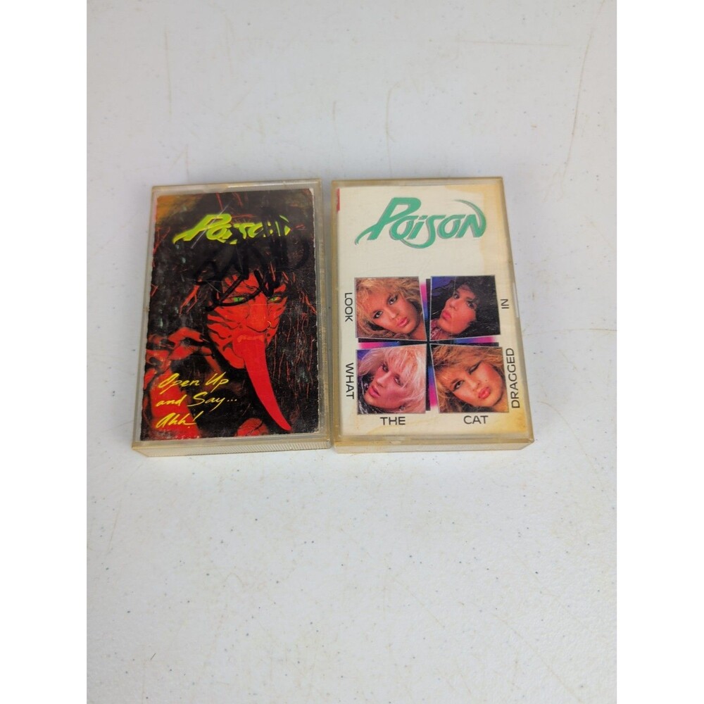 Lot of 2 POISON CASSETTES -  Open Up And Say Ahh ( Signed  ??) , Cat Dragged In
